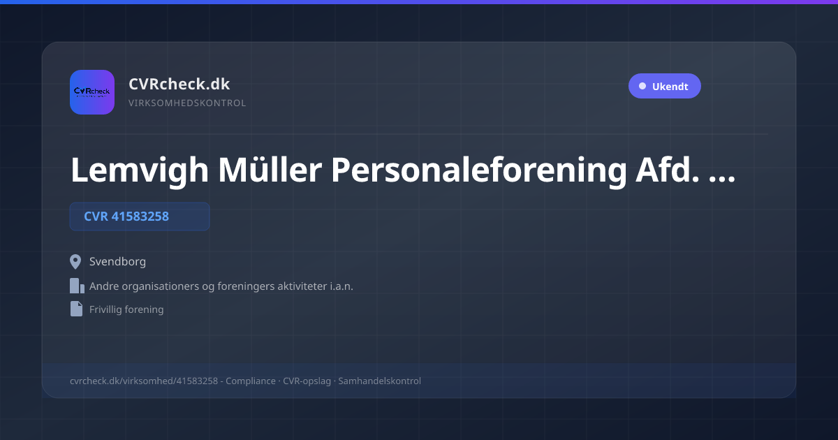 Visitkort: Lemvigh Müller Personaleforening Afd. Svendborg, CVR 41583258, Andre organisationers og foreningers aktiviteter i.a.n., Svendborg