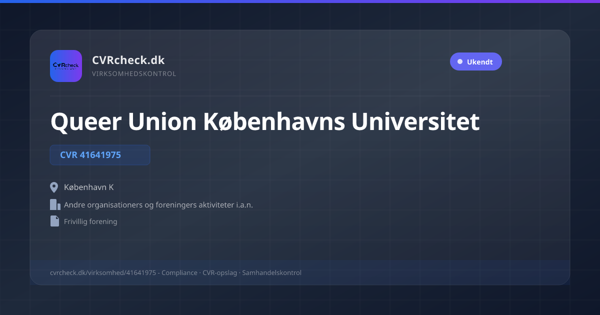 Visitkort: Queer Union Københavns Universitet, CVR 41641975, Andre organisationers og foreningers aktiviteter i.a.n., København K
