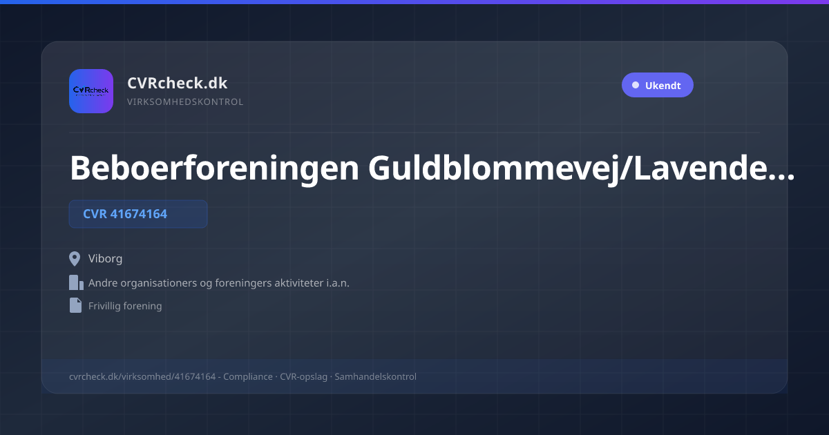 Visitkort: Beboerforeningen Guldblommevej/Lavendelvej, CVR 41674164, Andre organisationers og foreningers aktiviteter i.a.n., Viborg