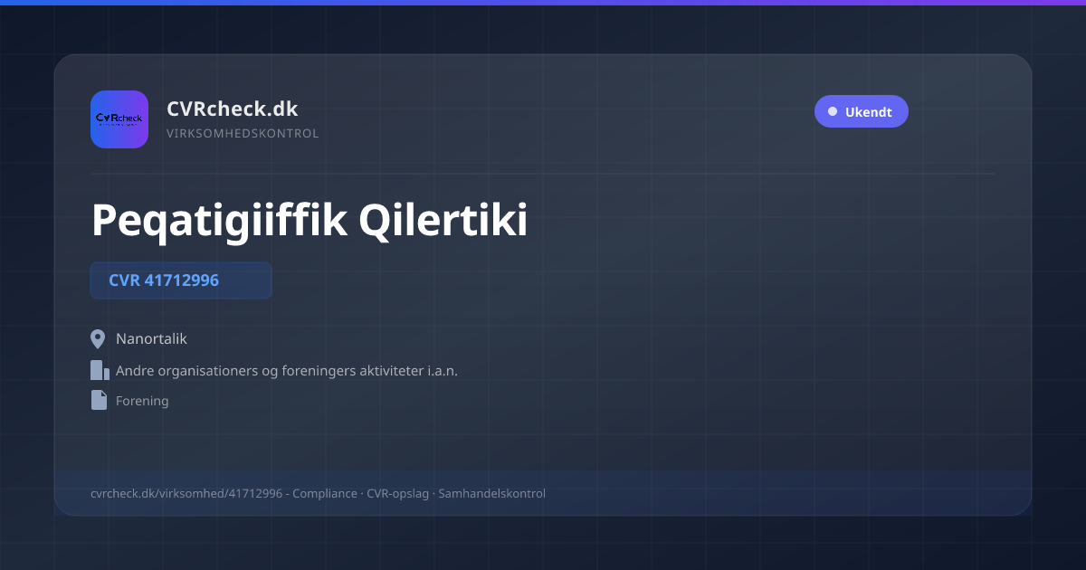 Visitkort: Peqatigiiffik Qilertiki, CVR 41712996, Andre organisationers og foreningers aktiviteter i.a.n., Nanortalik