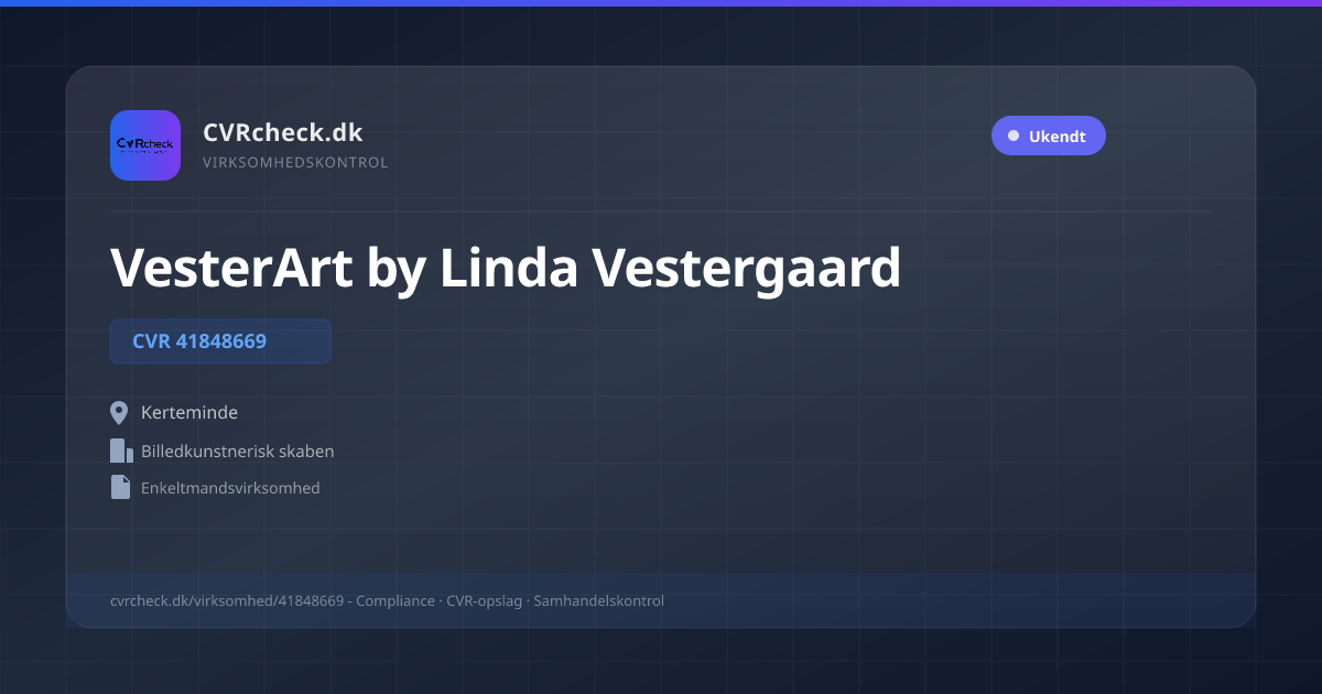 Visitkort: VesterArt by Linda Vestergaard, CVR 41848669, Billedkunstnerisk skaben, Kerteminde