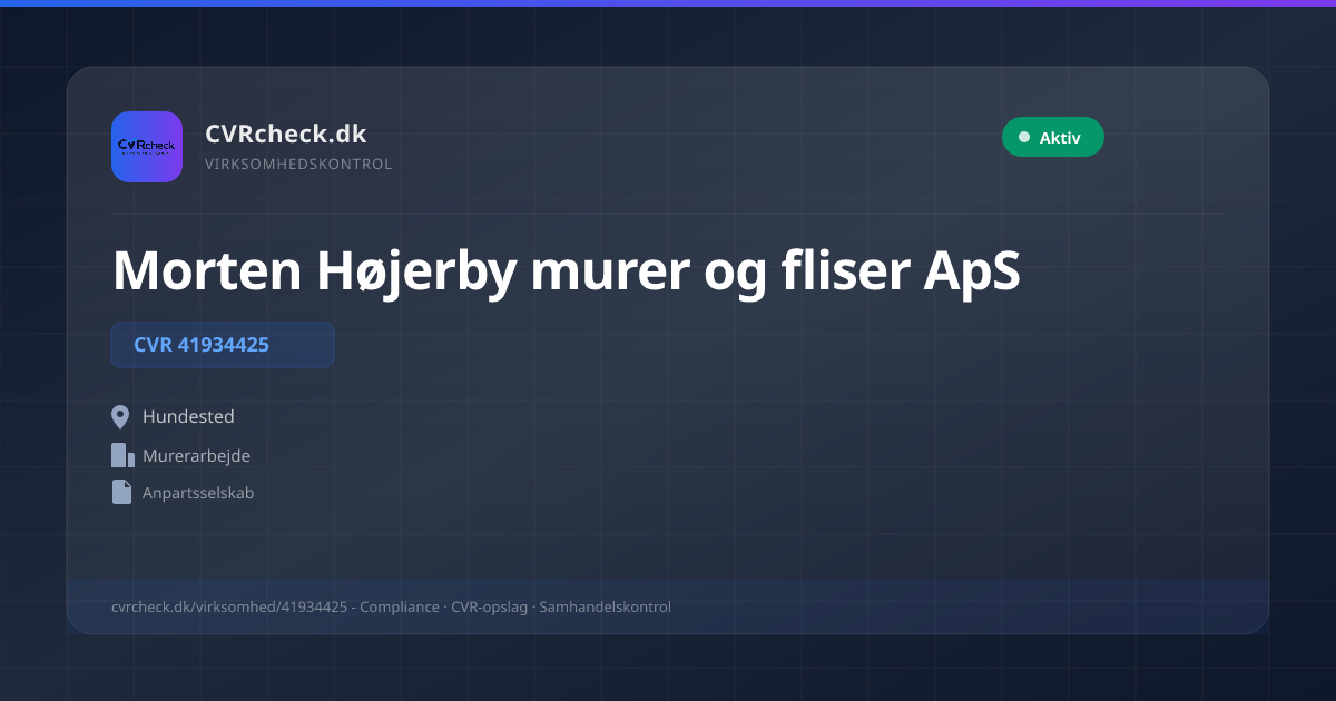 Visitkort: Morten Højerby murer og fliser ApS, CVR 41934425, Murerarbejde, Hundested, NORMAL
