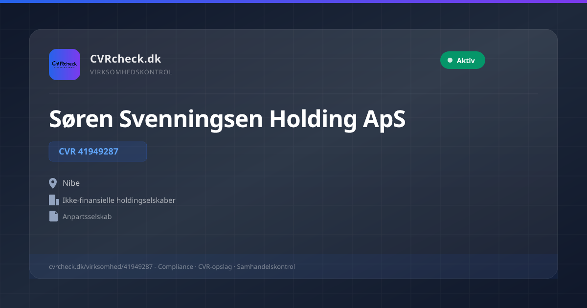 Visitkort: Søren Svenningsen Holding ApS, CVR 41949287, Ikke-finansielle holdingselskaber, Nibe, NORMAL