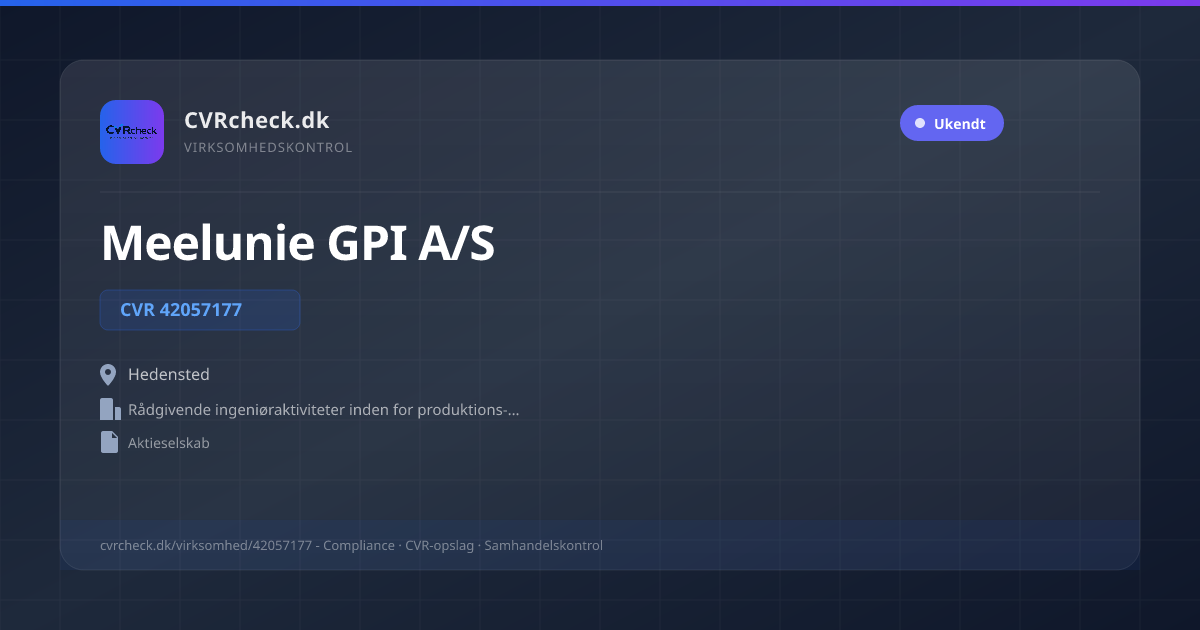 Visitkort: Meelunie GPI A/S, CVR 42057177, Rådgivende ingeniøraktiviteter inden for produktions- og maskinteknik, Hedensted