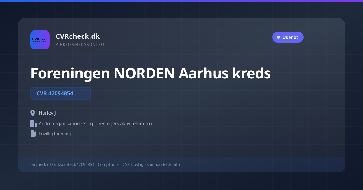Visitkort: Foreningen NORDEN Aarhus kreds, CVR 42094854, Andre organisationers og foreningers aktiviteter i.a.n., Harlev J
