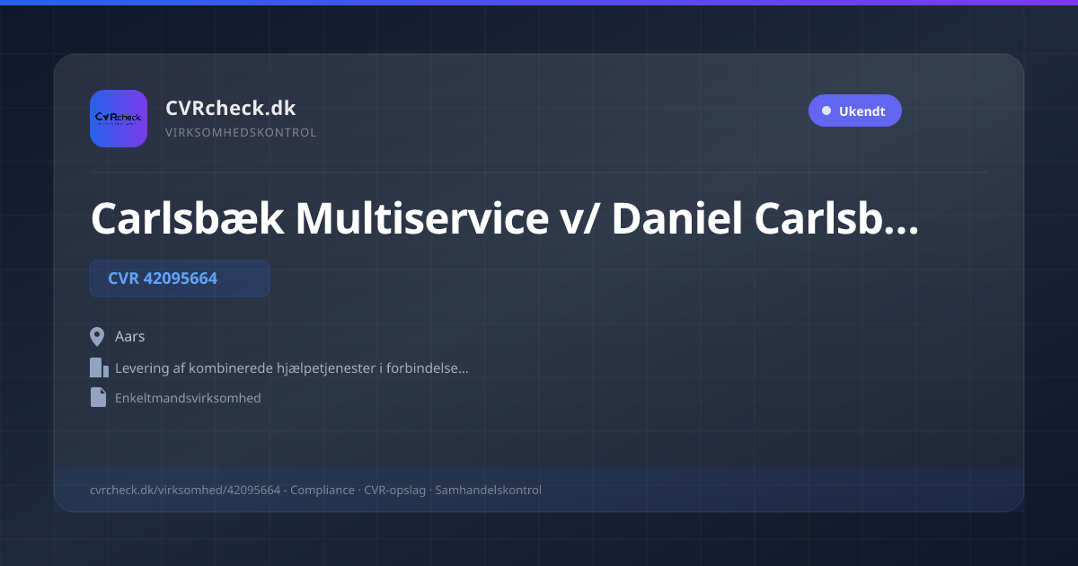 Visitkort: Carlsbæk Multiservice v/ Daniel Carlsbæk Møller, CVR 42095664, Levering af kombinerede hjælpetjenester i forbindelse med drift af fast ejendom, Aars