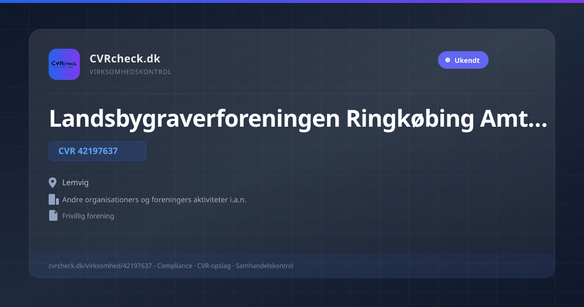 Visitkort: Landsbygraverforeningen Ringkøbing Amts kreds, CVR 42197637, Andre organisationers og foreningers aktiviteter i.a.n., Lemvig
