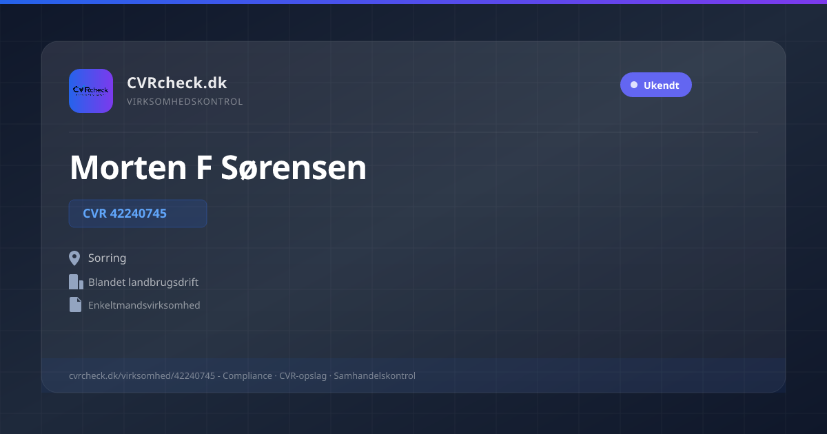 Visitkort: Morten F Sørensen, CVR 42240745, Blandet landbrugsdrift, Sorring