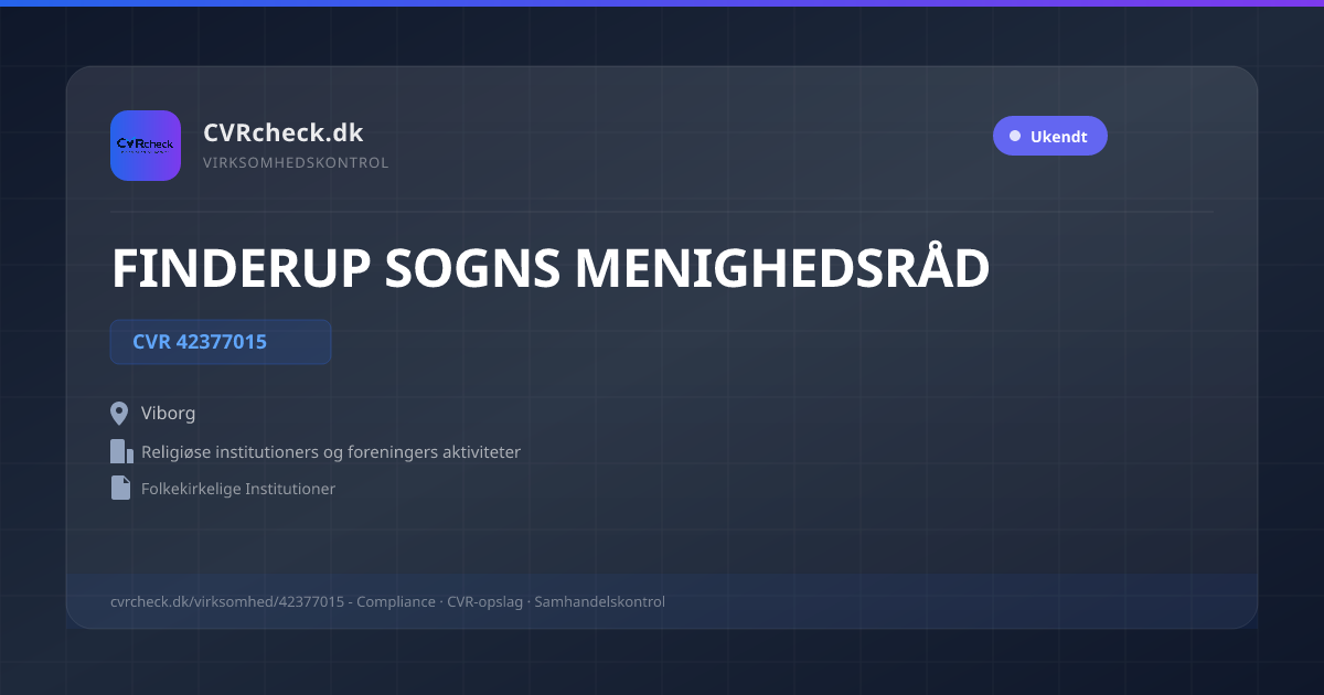 Visitkort: FINDERUP SOGNS MENIGHEDSRÅD, CVR 42377015, Religiøse institutioners og foreningers aktiviteter, Viborg