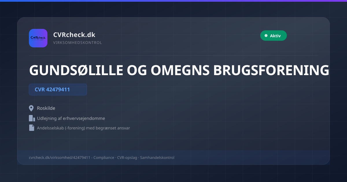 Visitkort: GUNDSØLILLE OG OMEGNS BRUGSFORENING, CVR 42479411, Udlejning af erhvervsejendomme, Roskilde, NORMAL