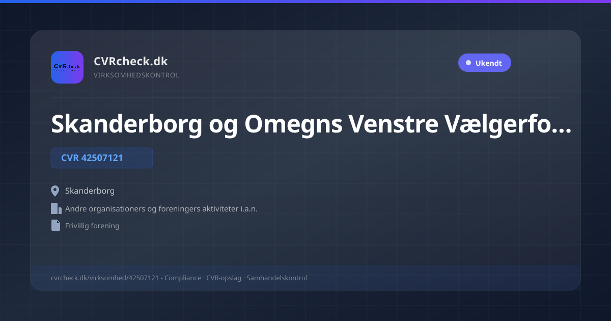 Visitkort: Skanderborg og Omegns Venstre Vælgerforening, CVR 42507121, Andre organisationers og foreningers aktiviteter i.a.n., Skanderborg