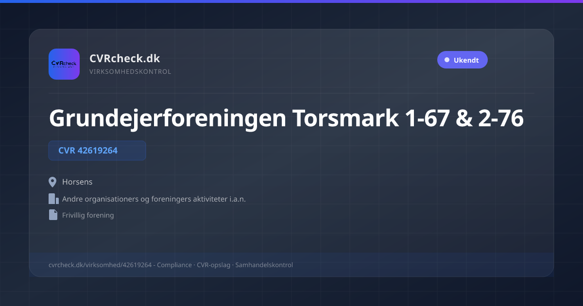 Visitkort: Grundejerforeningen Torsmark 1-67 & 2-76, CVR 42619264, Andre organisationers og foreningers aktiviteter i.a.n., Horsens