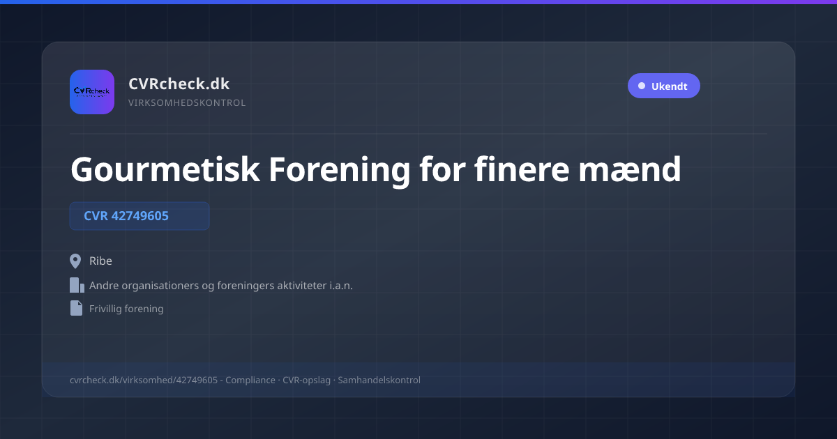 Visitkort: Gourmetisk Forening for finere mænd, CVR 42749605, Andre organisationers og foreningers aktiviteter i.a.n., Ribe
