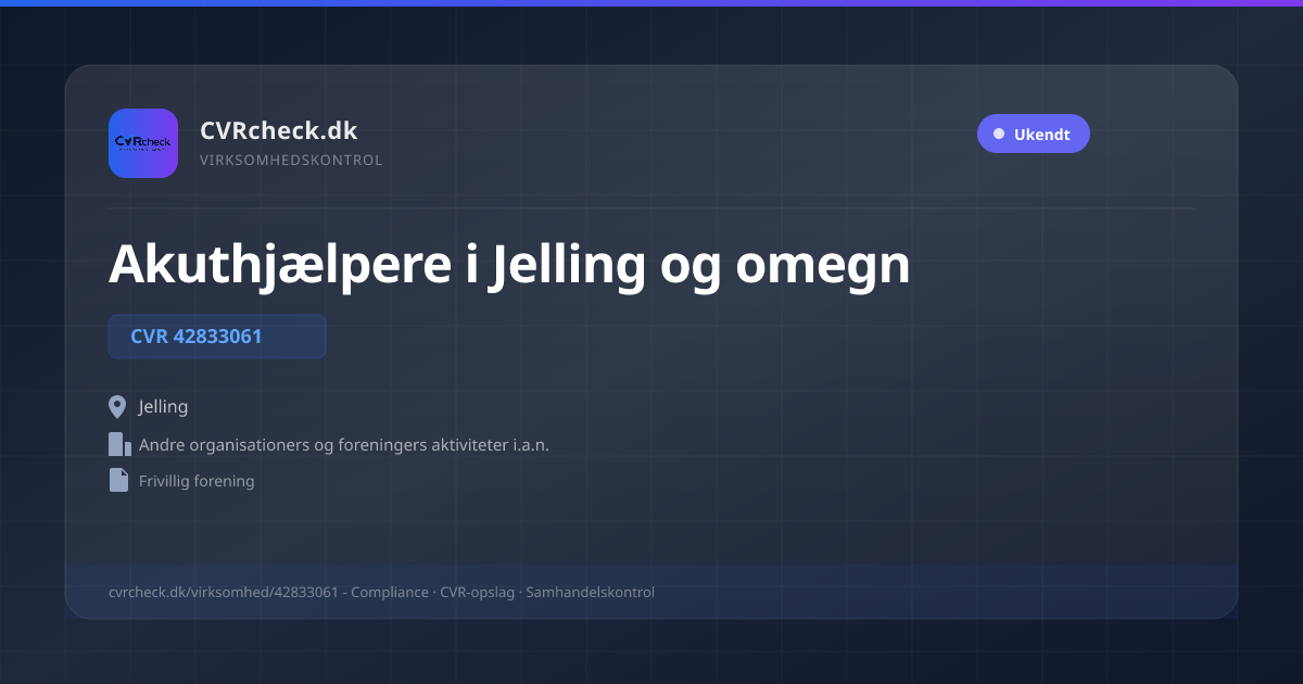 Visitkort: Akuthjælpere i Jelling og omegn, CVR 42833061, Andre organisationers og foreningers aktiviteter i.a.n., Jelling