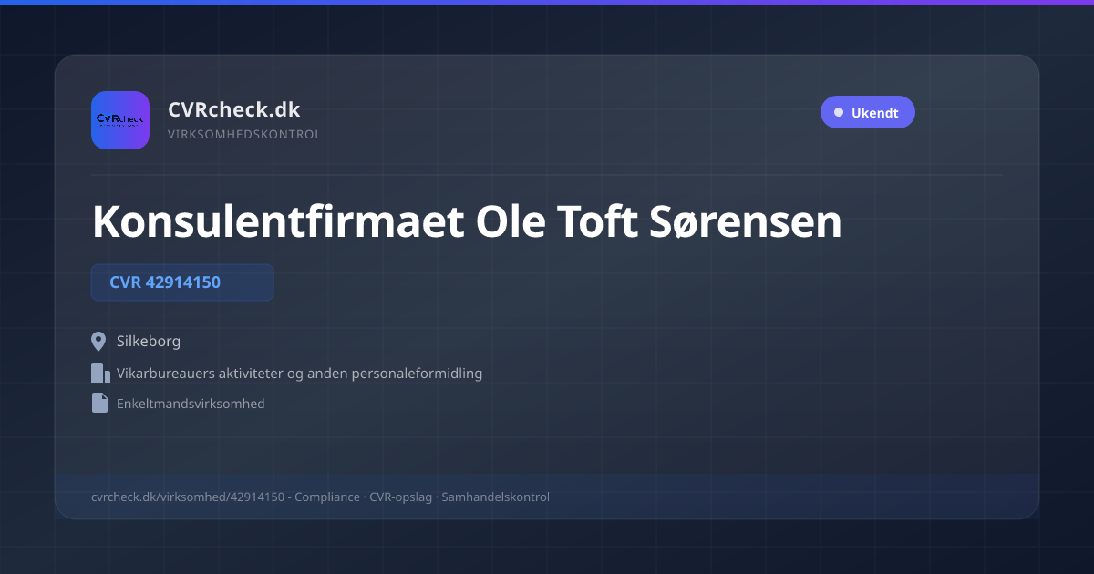Visitkort: Konsulentfirmaet Ole Toft Sørensen, CVR 42914150, Vikarbureauers aktiviteter og anden personaleformidling, Silkeborg