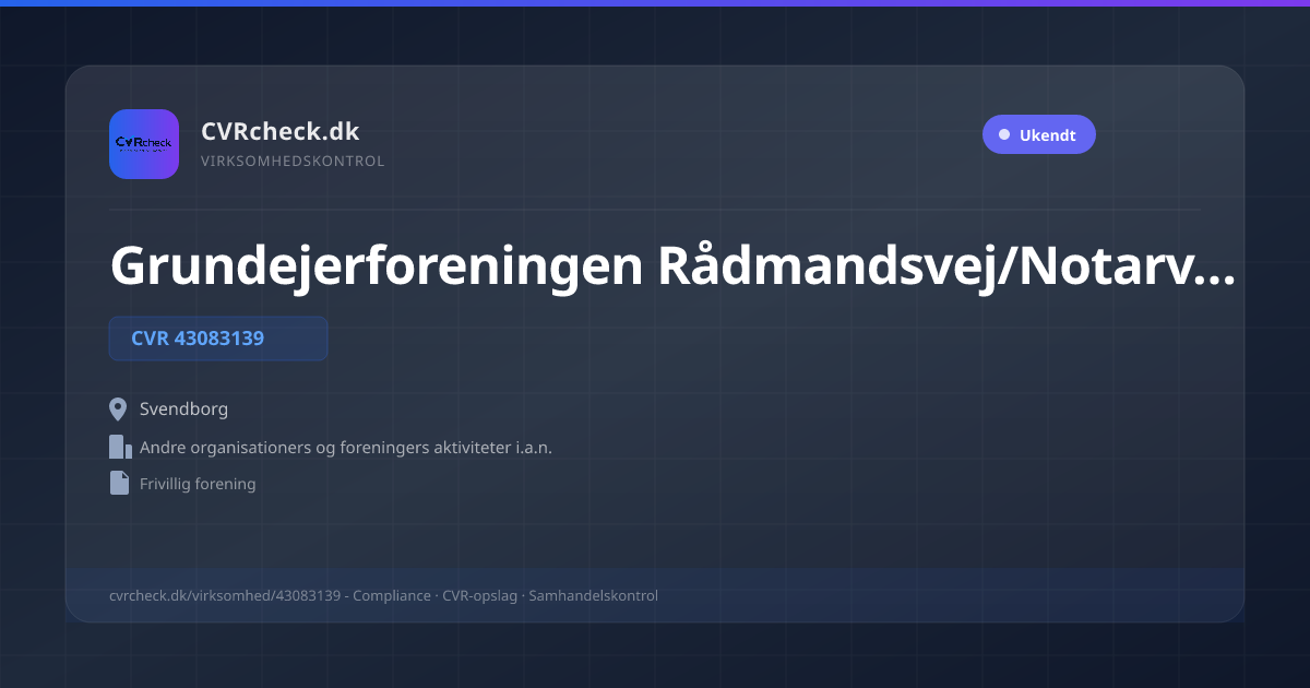 Visitkort: Grundejerforeningen Rådmandsvej/Notarvænget, CVR 43083139, Andre organisationers og foreningers aktiviteter i.a.n., Svendborg