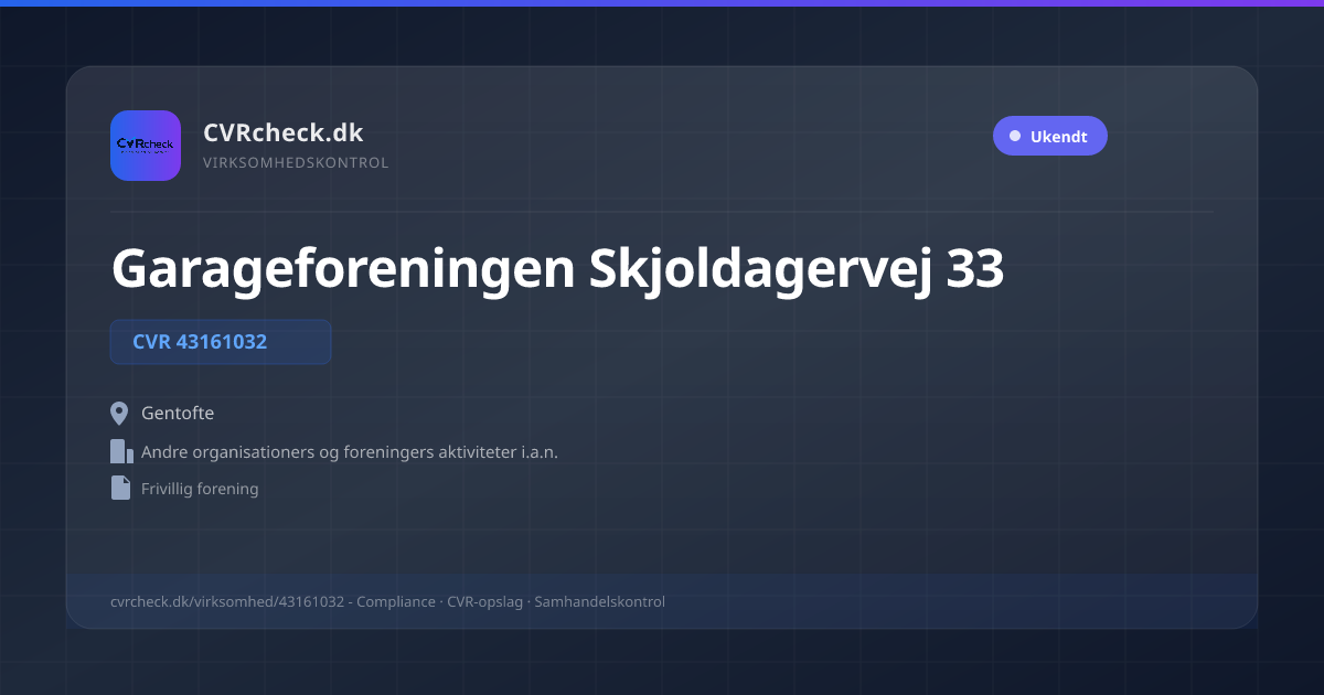 Visitkort: Garageforeningen Skjoldagervej 33, CVR 43161032, Andre organisationers og foreningers aktiviteter i.a.n., Gentofte