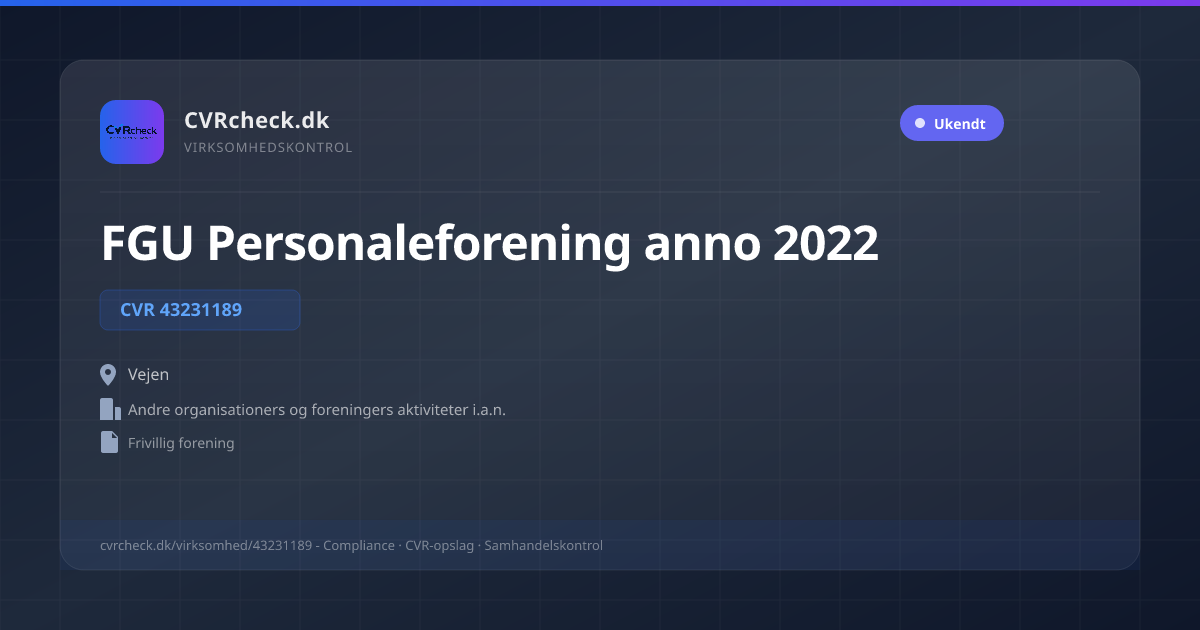 Visitkort: FGU Personaleforening anno 2022, CVR 43231189, Andre organisationers og foreningers aktiviteter i.a.n., Vejen