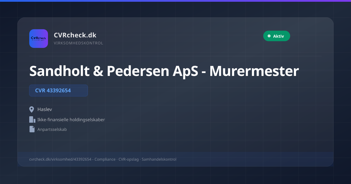 Visitkort: Sandholt & Pedersen ApS - Murermester, CVR 43392654, Ikke-finansielle holdingselskaber, Haslev, NORMAL