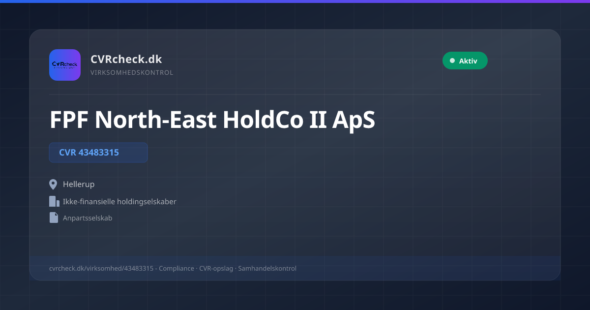 Visitkort: FPF North-East HoldCo II ApS, CVR 43483315, Ikke-finansielle holdingselskaber, Hellerup, NORMAL