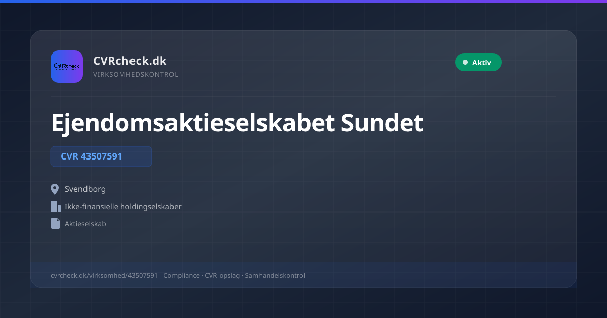 Visitkort: Ejendomsaktieselskabet Sundet, CVR 43507591, Ikke-finansielle holdingselskaber, Svendborg, NORMAL
