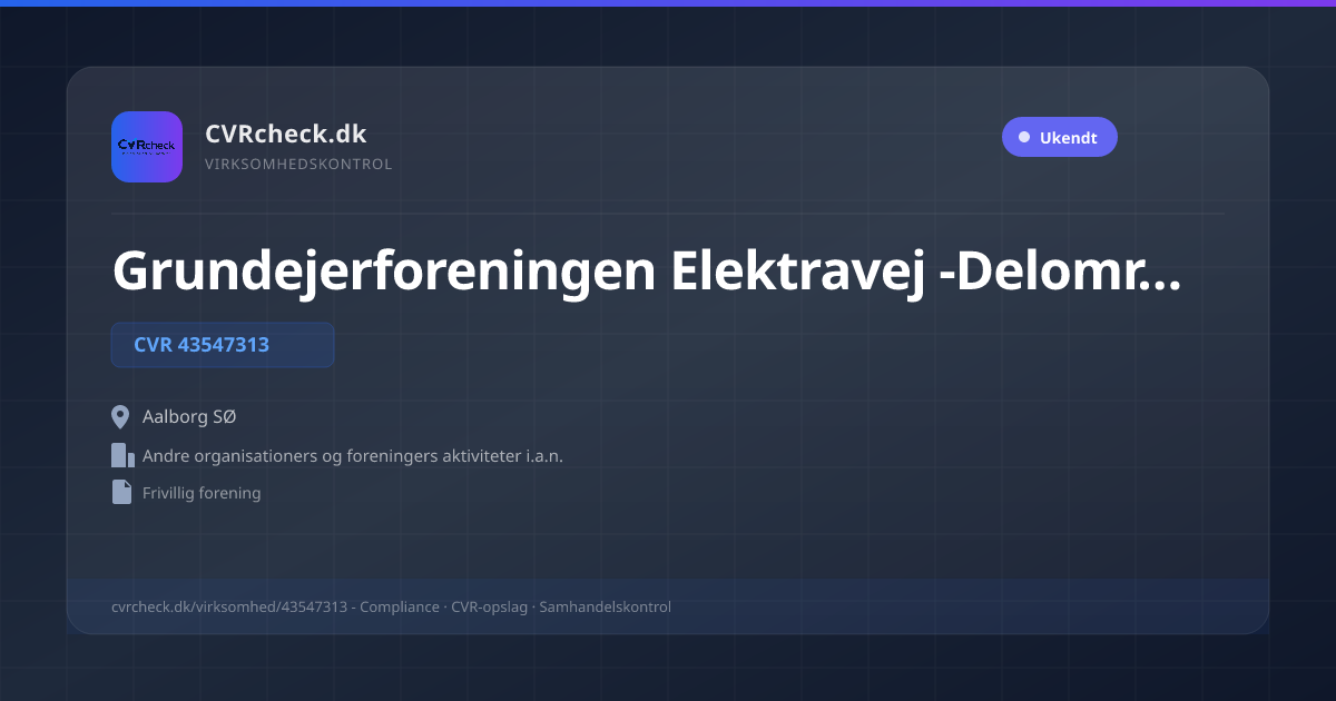 Visitkort: Grundejerforeningen Elektravej -Delområde D5, CVR 43547313, Andre organisationers og foreningers aktiviteter i.a.n., Aalborg SØ