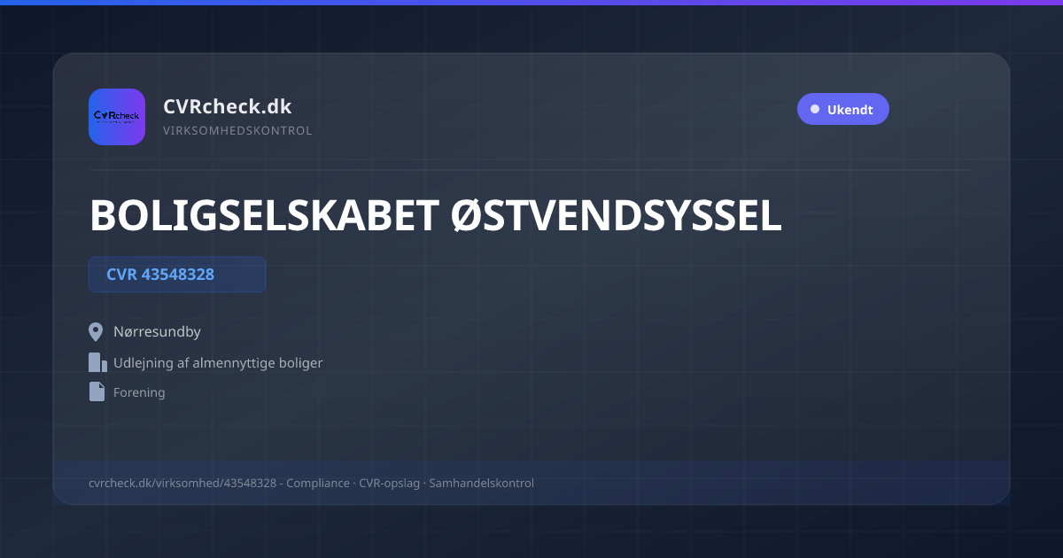 Visitkort: BOLIGSELSKABET ØSTVENDSYSSEL, CVR 43548328, Udlejning af almennyttige boliger, Nørresundby