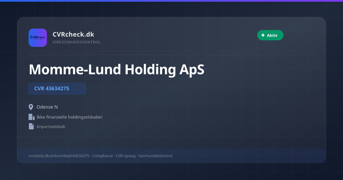 Visitkort: Momme-Lund Holding ApS, CVR 43634275, Ikke-finansielle holdingselskaber, Odense N, NORMAL