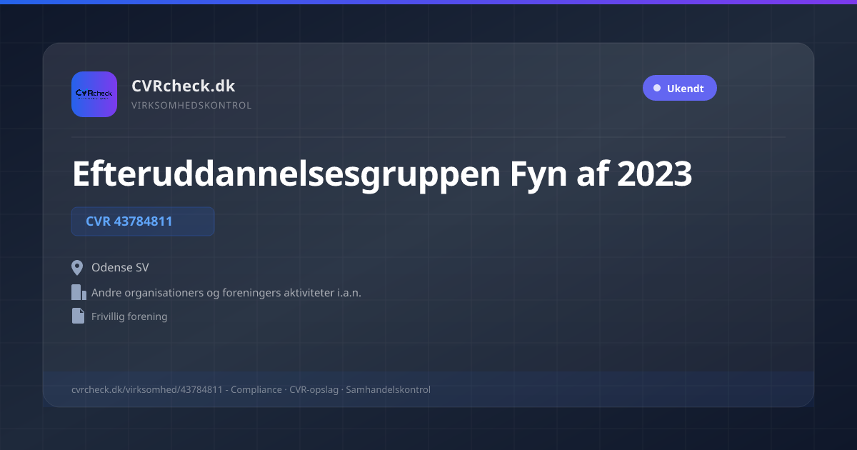 Visitkort: Efteruddannelsesgruppen Fyn af 2023, CVR 43784811, Andre organisationers og foreningers aktiviteter i.a.n., Odense SV