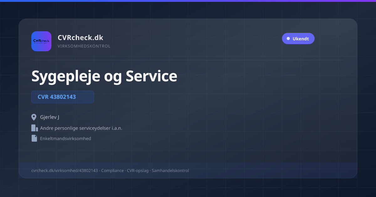 Visitkort: Sygepleje og Service, CVR 43802143, Andre personlige serviceydelser i.a.n., Gjerlev J