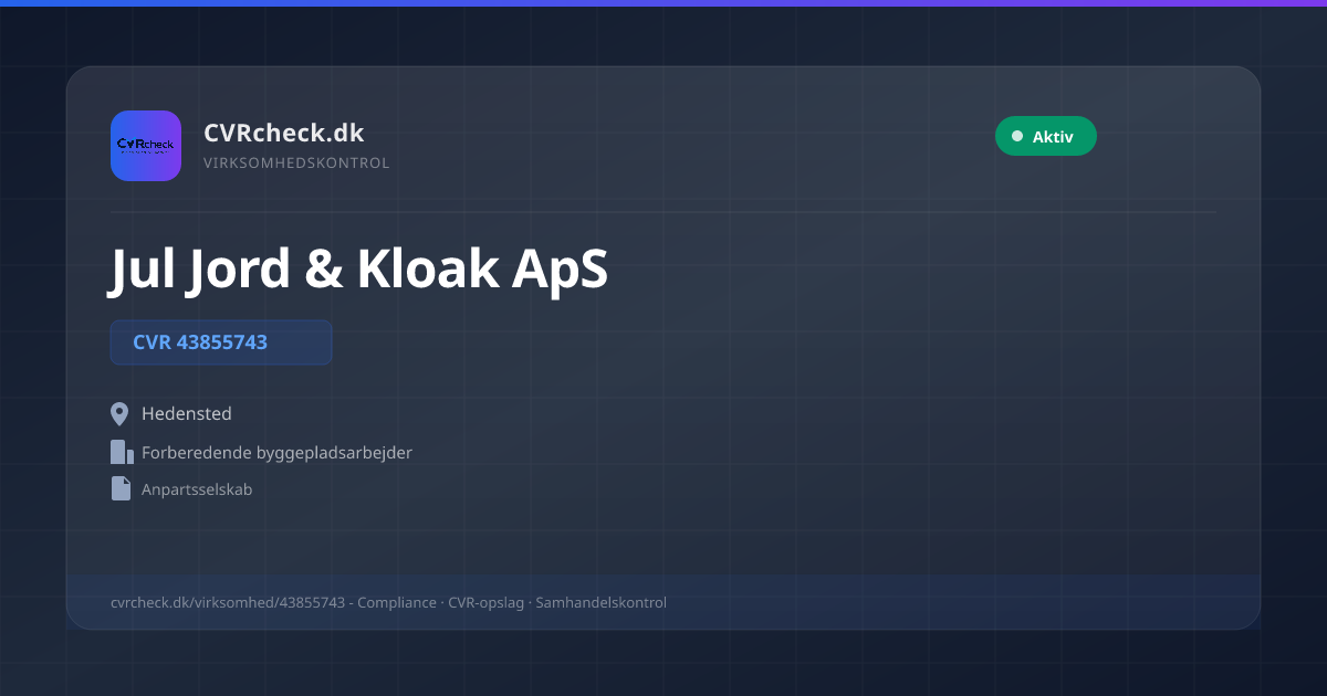 Visitkort: Jul Jord & Kloak ApS, CVR 43855743, Forberedende byggepladsarbejder, Hedensted, NORMAL