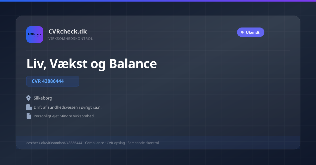 Visitkort: Liv, Vækst og Balance, CVR 43886444, Drift af sundhedsvæsen i øvrigt i.a.n., Silkeborg