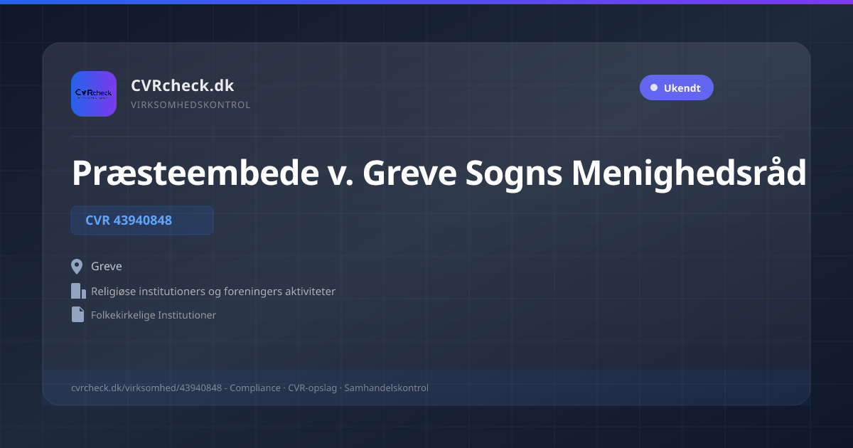 Visitkort: Præsteembede v. Greve Sogns Menighedsråd, CVR 43940848, Religiøse institutioners og foreningers aktiviteter, Greve