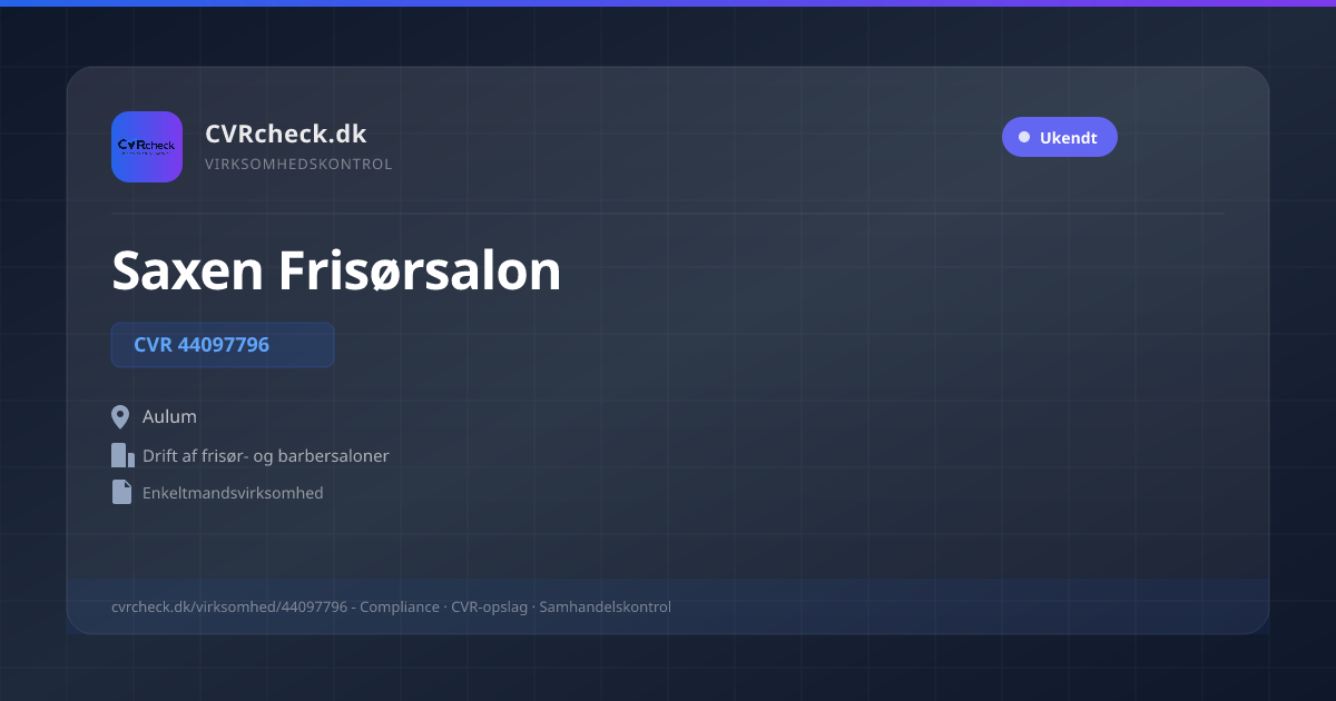 Visitkort: Saxen Frisørsalon, CVR 44097796, Drift af frisør- og barbersaloner, Aulum