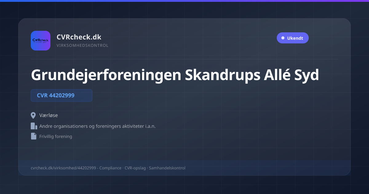 Visitkort: Grundejerforeningen Skandrups Allé Syd, CVR 44202999, Andre organisationers og foreningers aktiviteter i.a.n., Værløse
