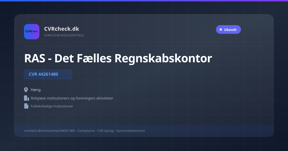 Visitkort: RAS - Det Fælles Regnskabskontor, CVR 44261480, Religiøse institutioners og foreningers aktiviteter, Høng