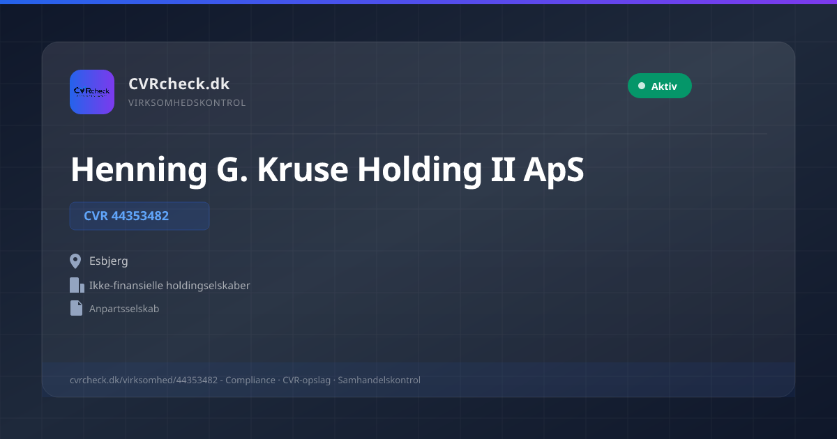 Visitkort: Henning G. Kruse Holding II ApS, CVR 44353482, Ikke-finansielle holdingselskaber, Esbjerg, NORMAL