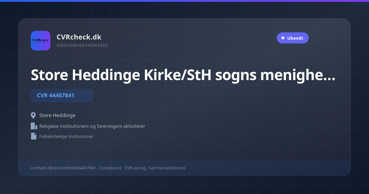 Visitkort: Store Heddinge Kirke/StH sogns menighedsråd, CVR 44407841, Religiøse institutioners og foreningers aktiviteter, Store Heddinge