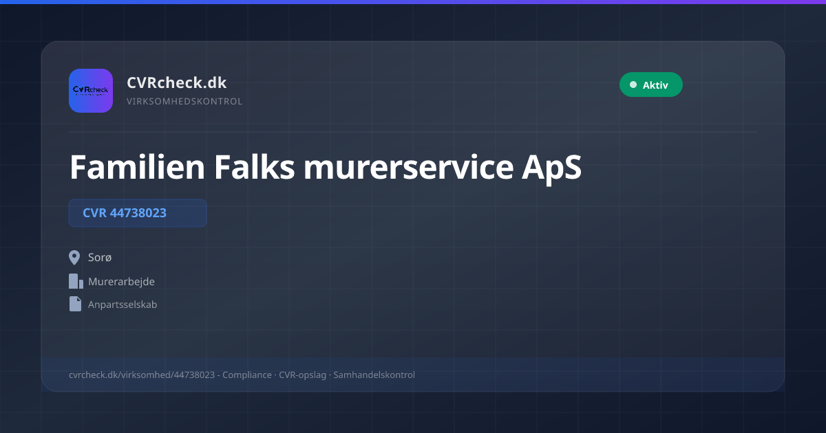 Visitkort: Familien Falks murerservice ApS, CVR 44738023, Murerarbejde, Sorø, NORMAL