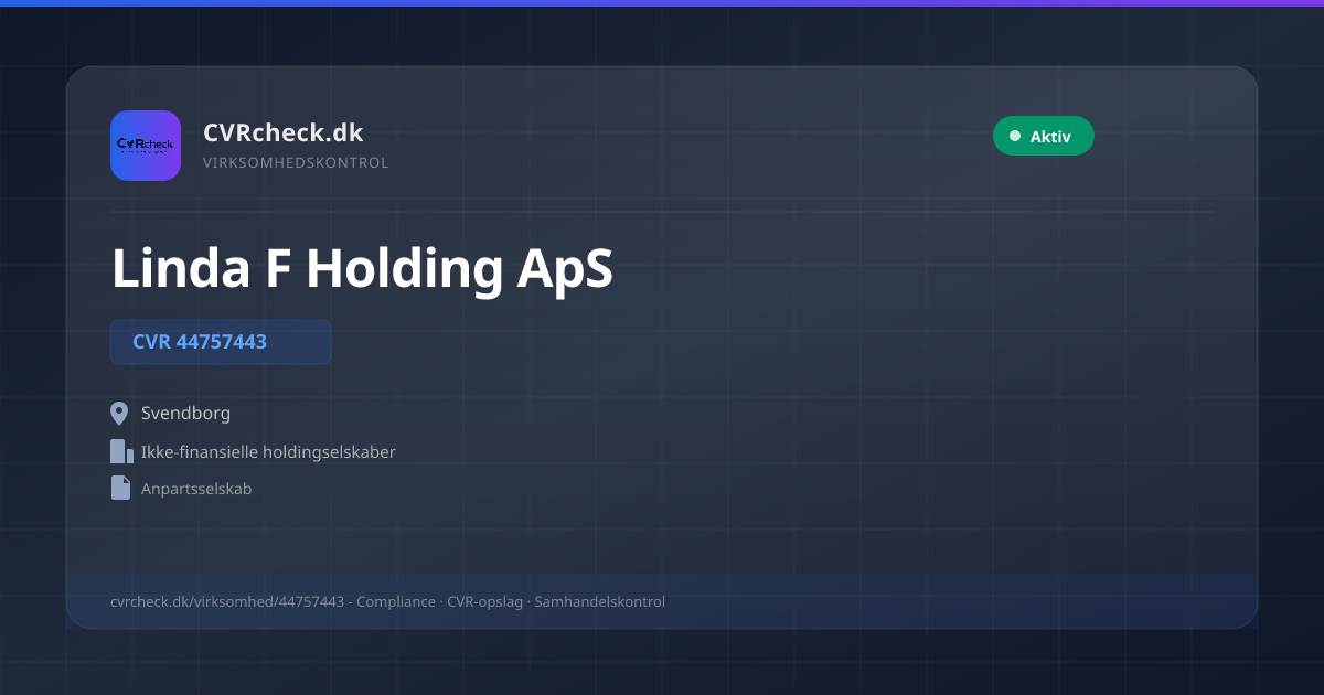 Visitkort: Linda F Holding ApS, CVR 44757443, Ikke-finansielle holdingselskaber, Svendborg, NORMAL