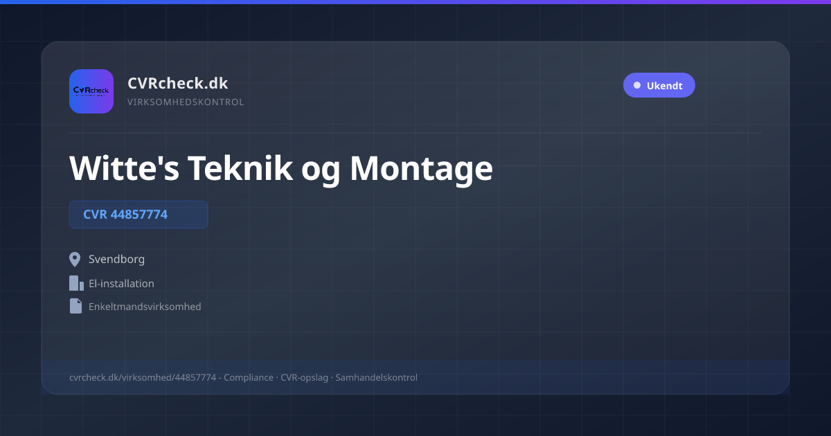 Visitkort: Witte's Teknik og Montage, CVR 44857774, El-installation, Svendborg