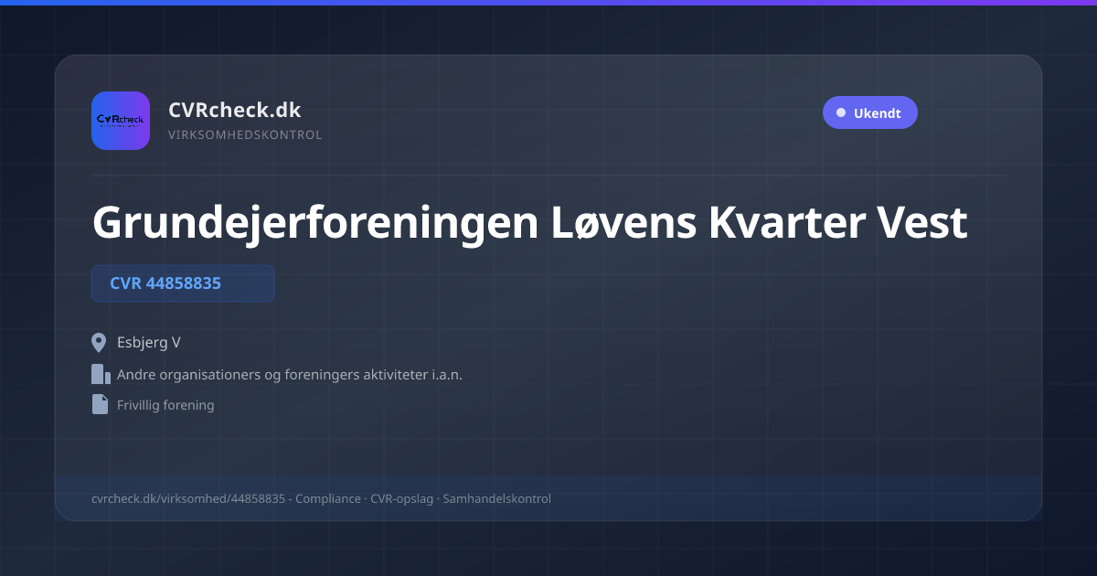 Visitkort: Grundejerforeningen Løvens Kvarter Vest, CVR 44858835, Andre organisationers og foreningers aktiviteter i.a.n., Esbjerg V