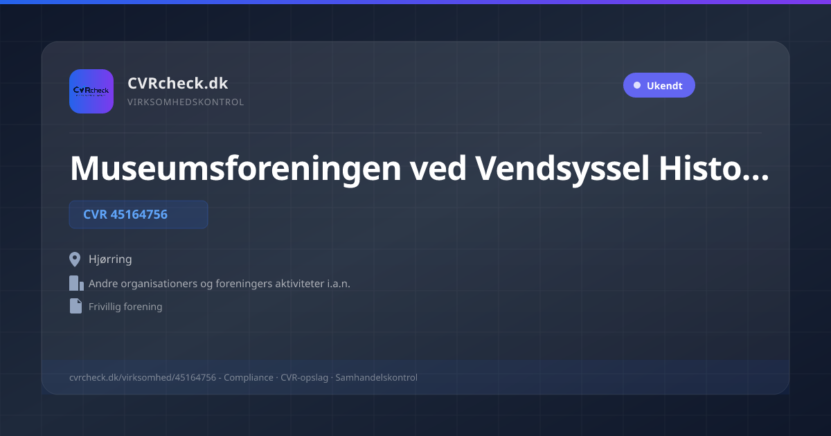 Visitkort: Museumsforeningen ved Vendsyssel Historiske Museum, CVR 45164756, Andre organisationers og foreningers aktiviteter i.a.n., Hjørring