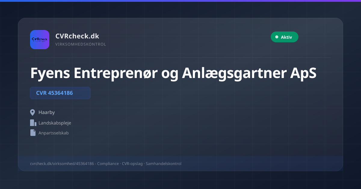 Visitkort: Fyens Entreprenør og Anlægsgartner ApS, CVR 45364186, Landskabspleje, Haarby, NORMAL
