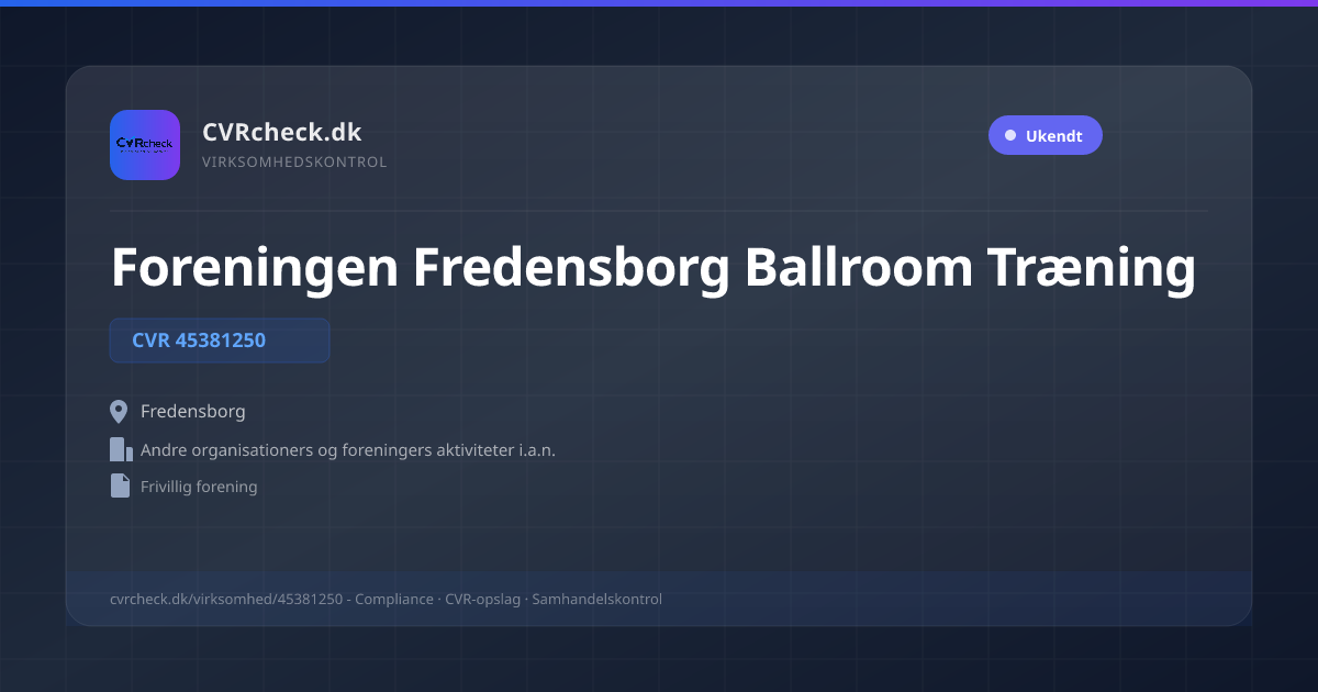 Visitkort: Foreningen Fredensborg Ballroom Træning, CVR 45381250, Andre organisationers og foreningers aktiviteter i.a.n., Fredensborg