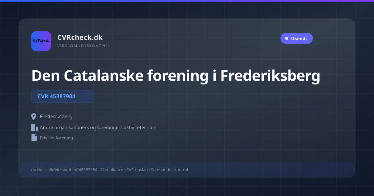 Visitkort: Den Catalanske forening i Frederiksberg, CVR 45387984, Andre organisationers og foreningers aktiviteter i.a.n., Frederiksberg