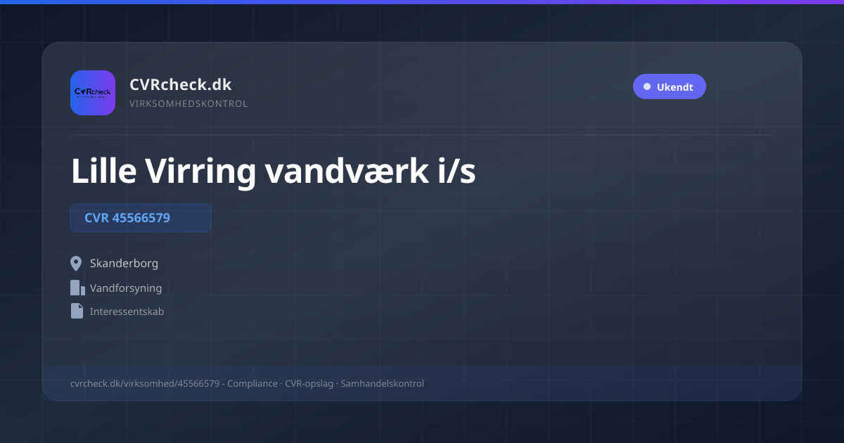 Visitkort: Lille Virring vandværk i/s, CVR 45566579, Vandforsyning, Skanderborg