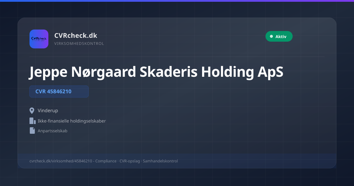 Visitkort: Jeppe Nørgaard Skaderis Holding ApS, CVR 45846210, Ikke-finansielle holdingselskaber, Vinderup, NORMAL