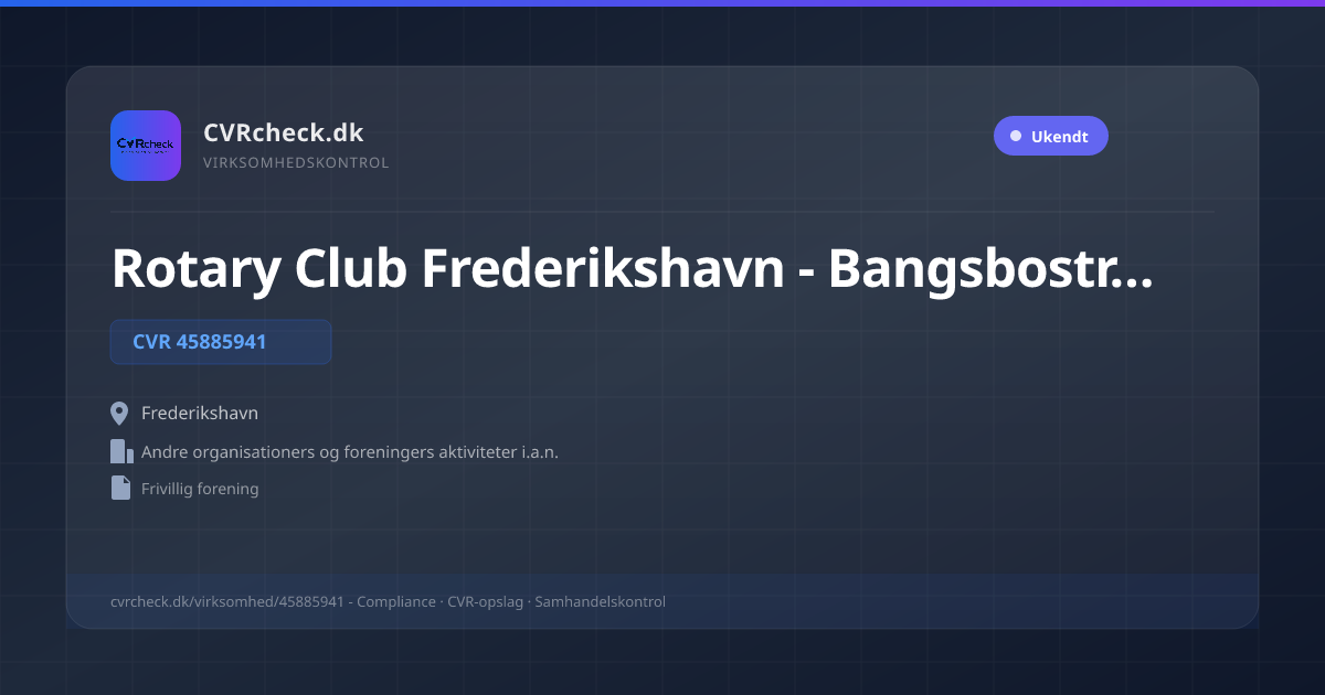 Visitkort: Rotary Club Frederikshavn - Bangsbostrand, CVR 45885941, Andre organisationers og foreningers aktiviteter i.a.n., Frederikshavn
