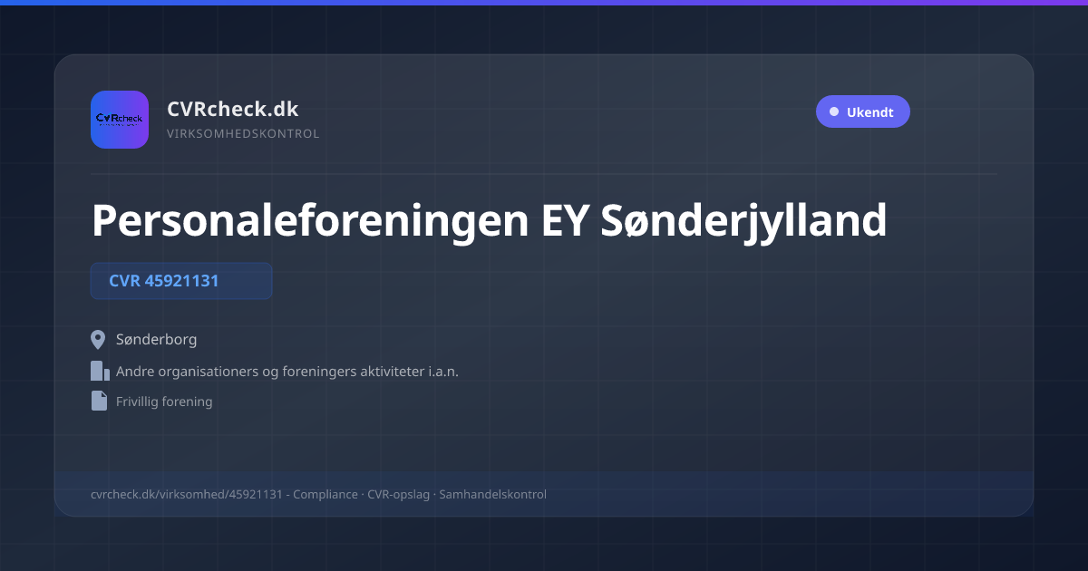 Visitkort: Personaleforeningen EY Sønderjylland, CVR 45921131, Andre organisationers og foreningers aktiviteter i.a.n., Sønderborg